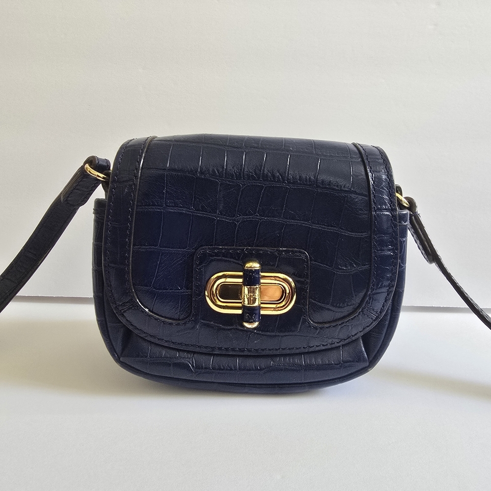 Lauren Ralph Lauren Croc-Embossed Leather Crossbody Bag Blue
